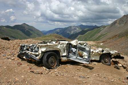 wrecked car, corkscrew pass road, near Poughkeepsie Gulch, Colorado